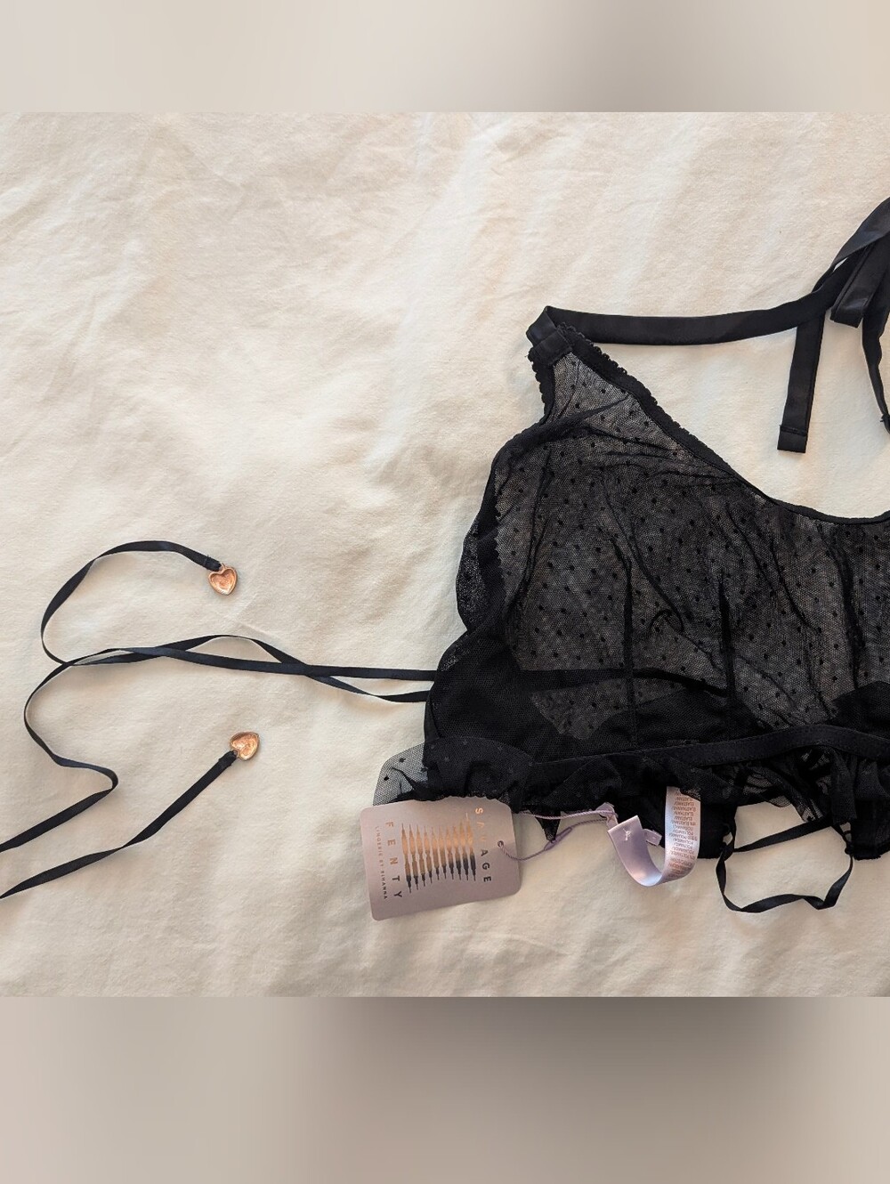 Savage X Fenty Black Sheer Polka Dot Lace Bralette